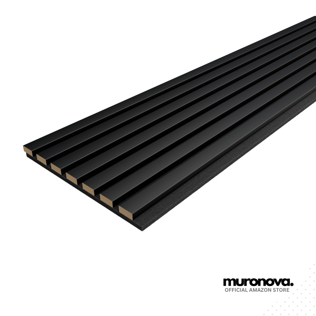 MURONOVA | Black Pure | Acoustic Wood Wall Panels | Soundproof Slat Wall Paneling | Decorative 3D Wall Panels | wall panels for interior wall decor | wall decor living room (2 pack of 94.5" x 11.2")