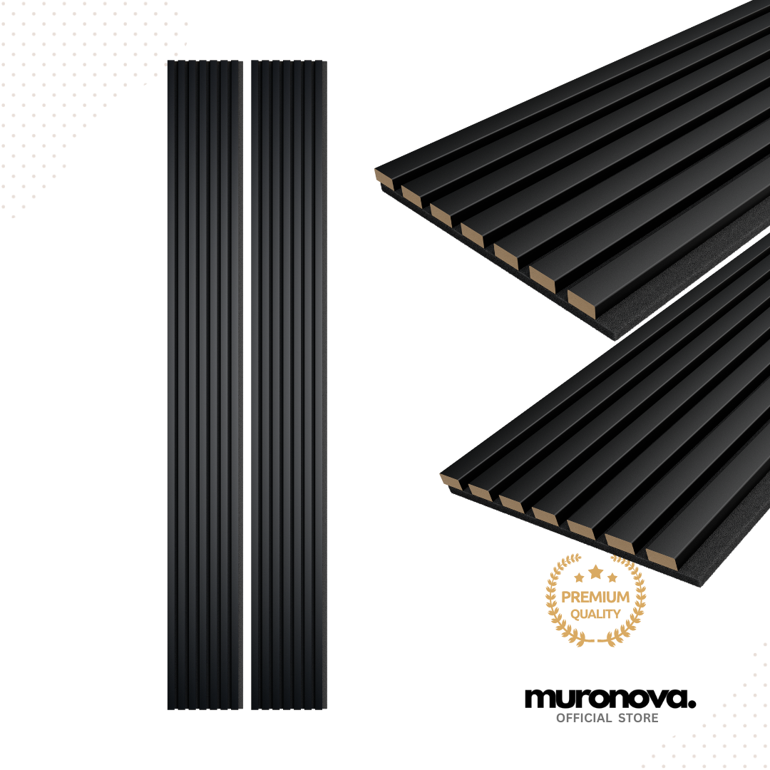 MURONOVA | Black Pure | Acoustic Wood Wall Panels | Soundproof Slat Wall Paneling | Decorative 3D Wall Panels | wall panels for interior wall decor | wall decor living room (2 pack of 94.5" x 11.2")