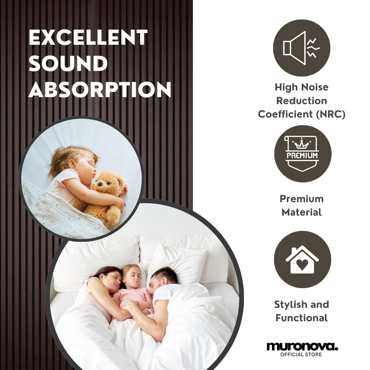 Acoustic Wood Wall Panels | Decorative 3D Wall Panels | wall panels for interior wall decor | wall decor living room (2 pack of 94.5" x 11.2")MURONOVA | Mocha (Dark Walnut) | Ac