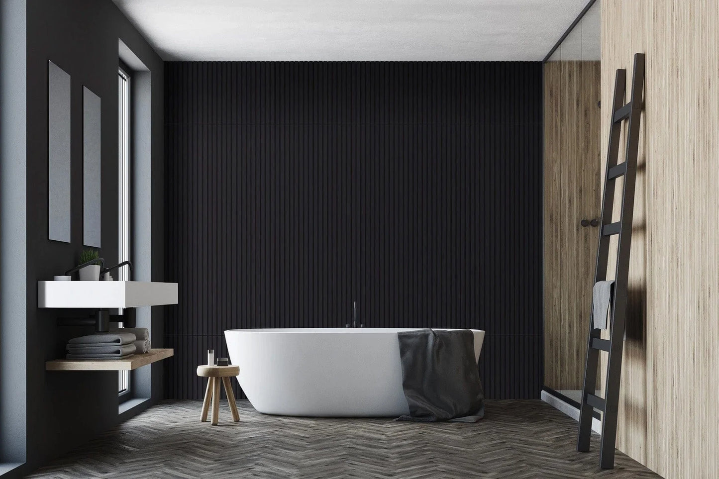 MURONOVA | Black Pure | Acoustic Wood Wall Panels | Soundproof Slat Wall Paneling | Decorative 3D Wall Panels | wall panels for interior wall decor | wall decor living room (2 pack of 94.5" x 11.2")