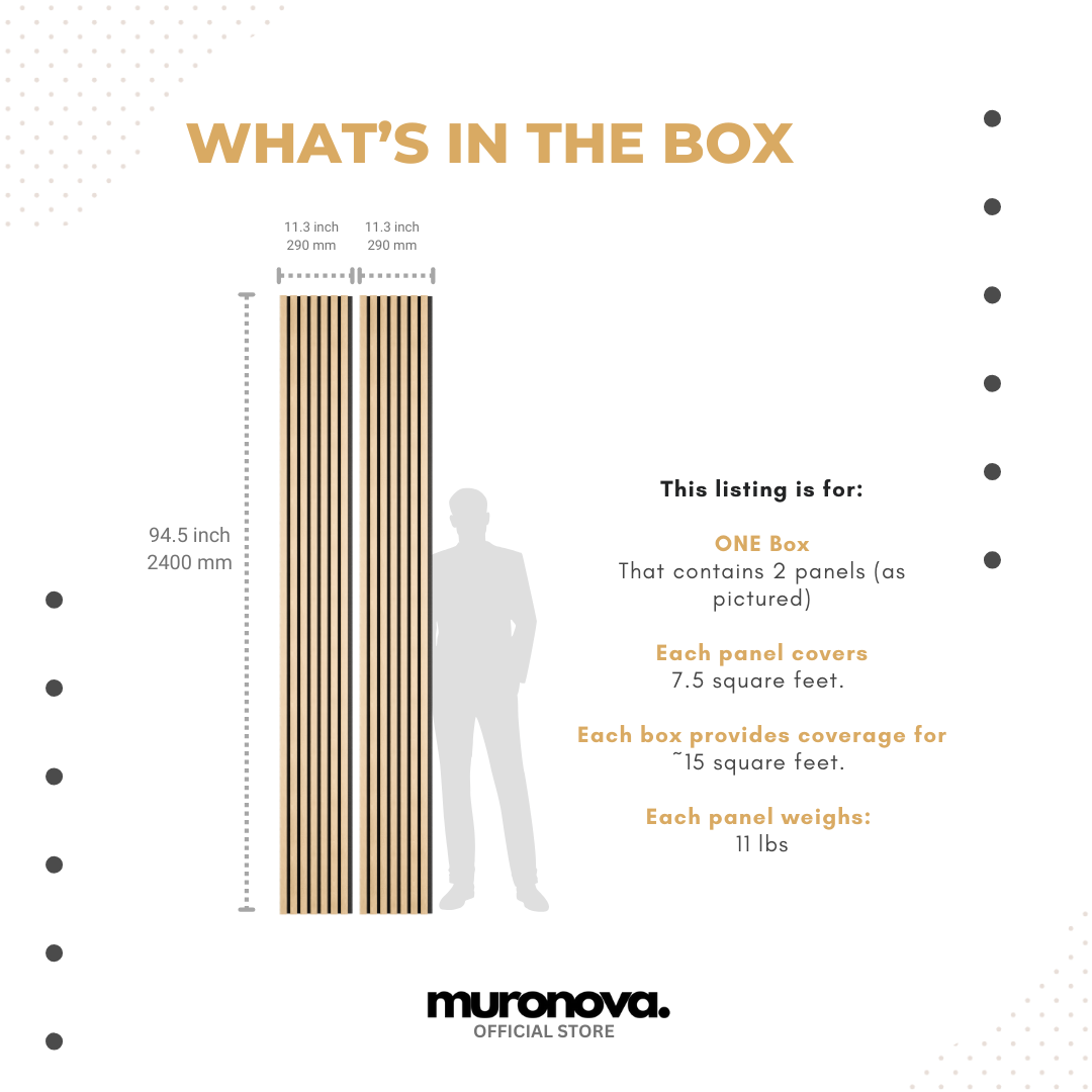 MURONOVA | Natural Oak | Acoustic Wood Wall Panels | Soundproof Slat Wall Paneling | Decorative 3D Wall Panels | wall panels for interior wall decor | wall decor living room (2 pack of 94.5" x 11.2")