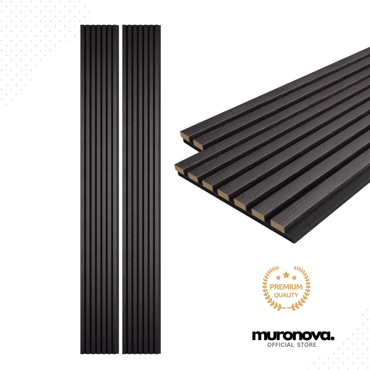 MURONOVA  | Black Maple | Acoustic Wood Wall Panels | Soundproof Slat Wall Paneling | Decorative 3D Wall Panels | wall panels for interior wall decor | wall decor living room (2 pack of 94.5" x 11.2")