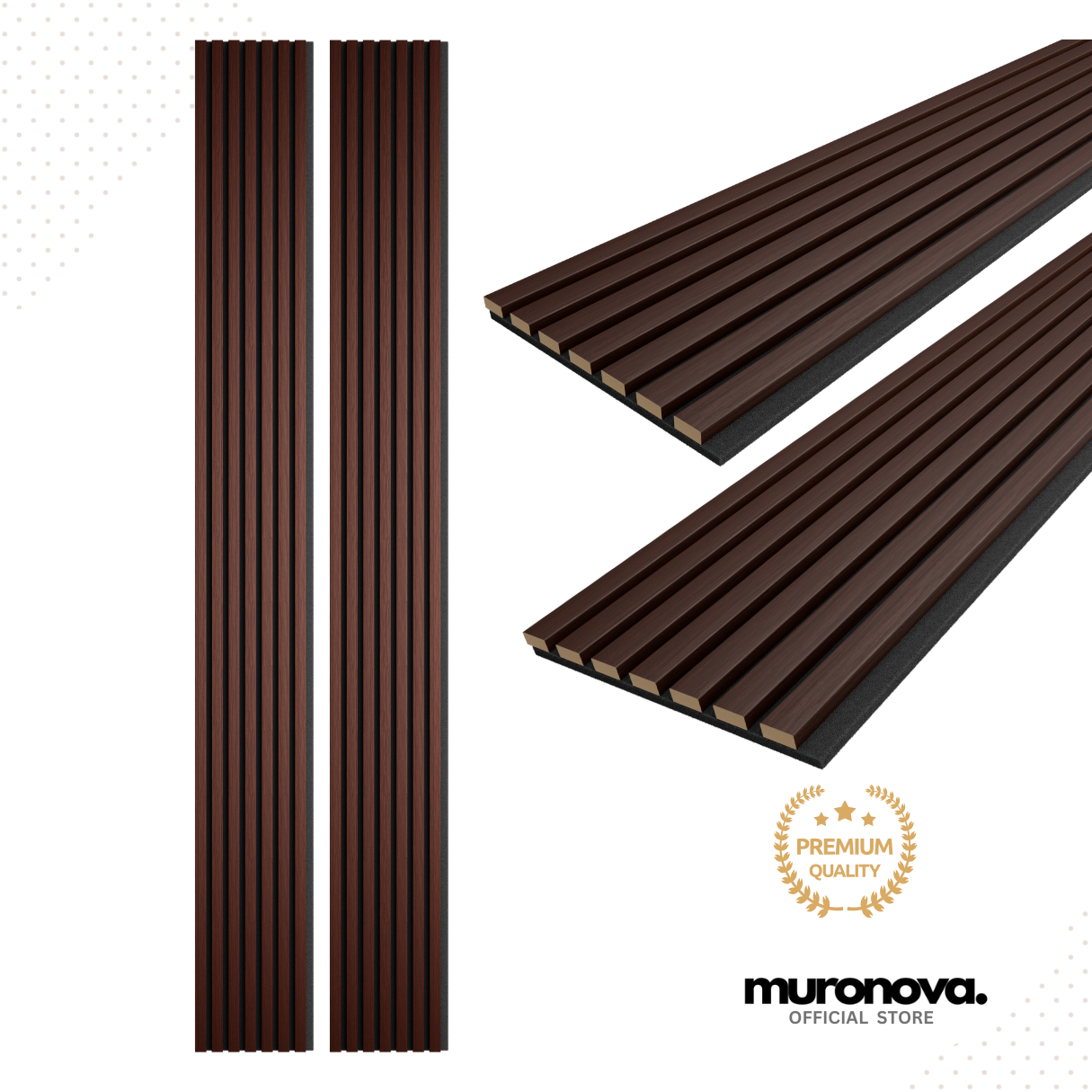 Acoustic Wood Wall Panels | Decorative 3D Wall Panels | wall panels for interior wall decor | wall decor living room (2 pack of 94.5" x 11.2")MURONOVA  | Mocha (Dark Walnut) | Ac