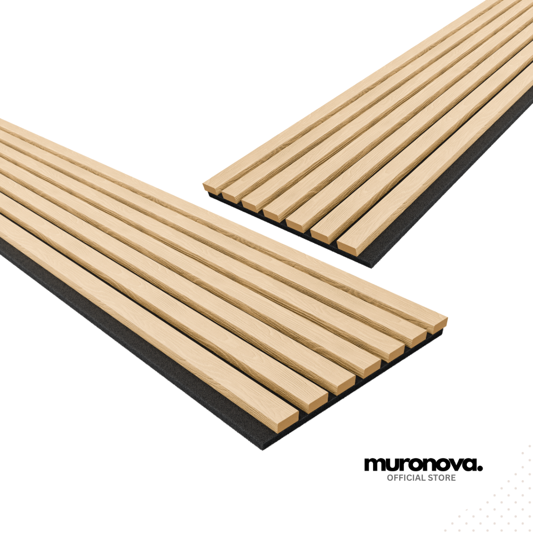 MURONOVA  | Natural Oak | Acoustic Wood Wall Panels | Soundproof Slat Wall Paneling | Decorative 3D Wall Panels | wall panels for interior wall decor | wall decor living room (2 pack of 94.5" x 11.2")