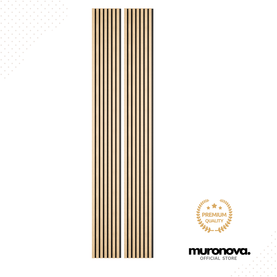 MURONOVA  | Natural Oak | Acoustic Wood Wall Panels | Soundproof Slat Wall Paneling | Decorative 3D Wall Panels | wall panels for interior wall decor | wall decor living room (2 pack of 94.5" x 11.2")