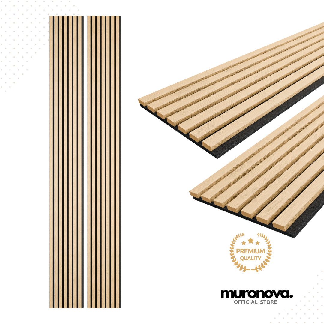 MURONOVA  | Natural Oak | Acoustic Wood Wall Panels | Soundproof Slat Wall Paneling | Decorative 3D Wall Panels | wall panels for interior wall decor | wall decor living room (2 pack of 94.5" x 11.2")